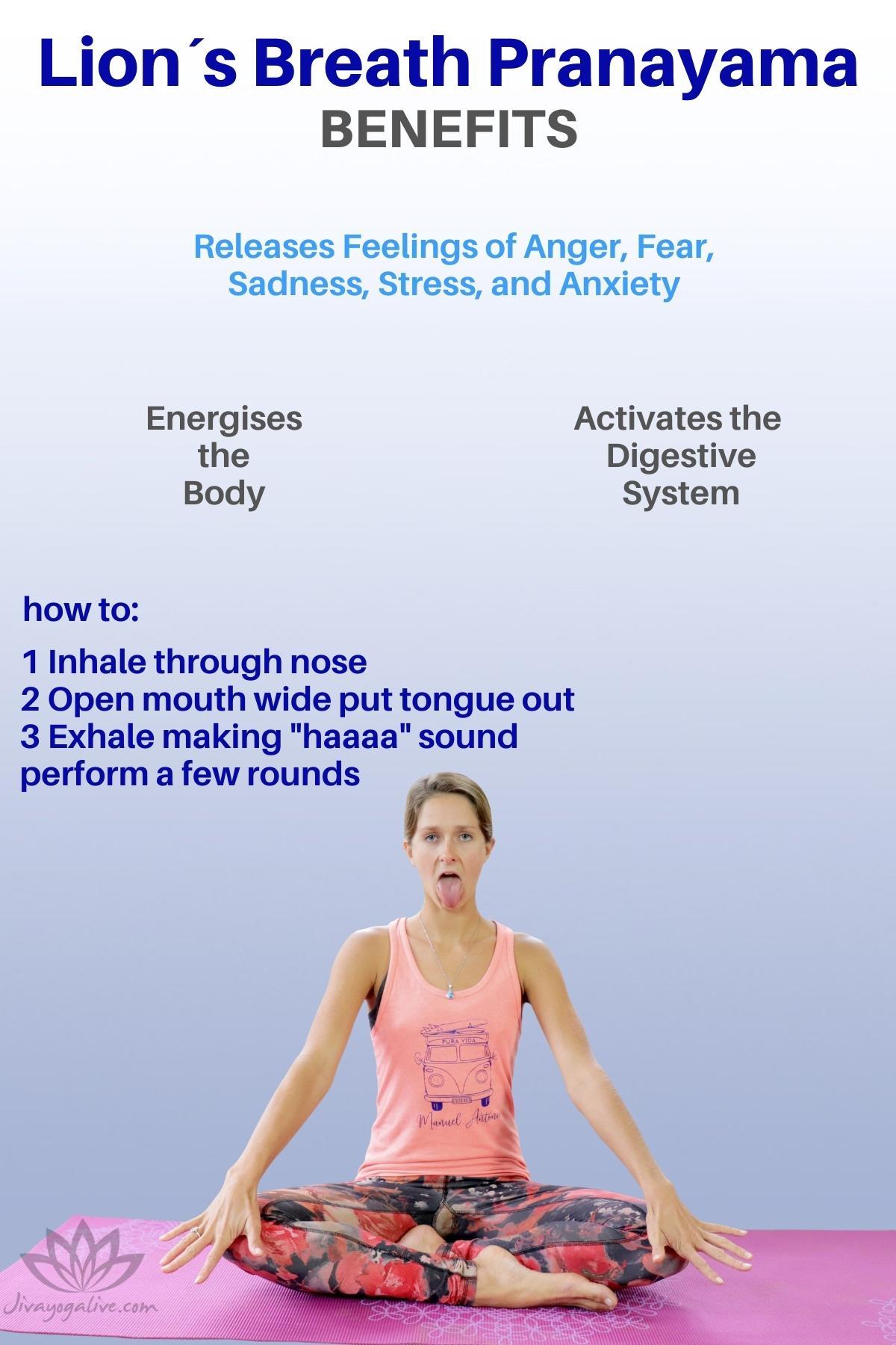 lions breath breathing technique  Pranayama Benefits Infographic